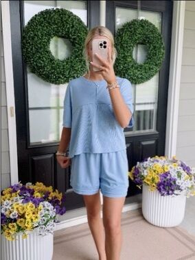 Sky Blue 2pc short set- Light Blue